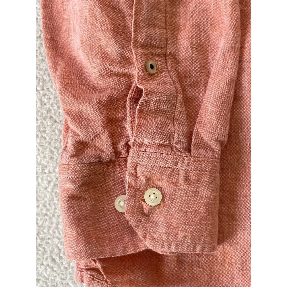 Banana Republic Mens Extra Large Button Down Shirt Coral Linen Cotton Blend